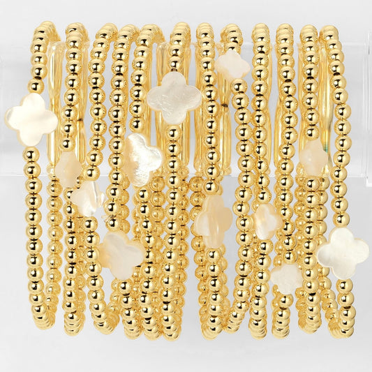 Set/12 4mm bracelet with shell quatrefoil accents