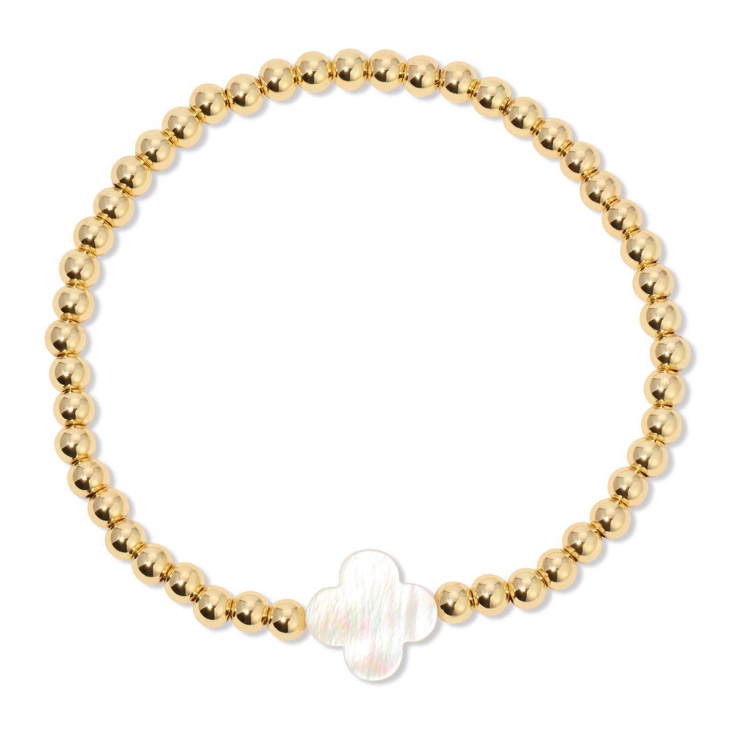 Set/12 4mm bracelet with shell quatrefoil accents
