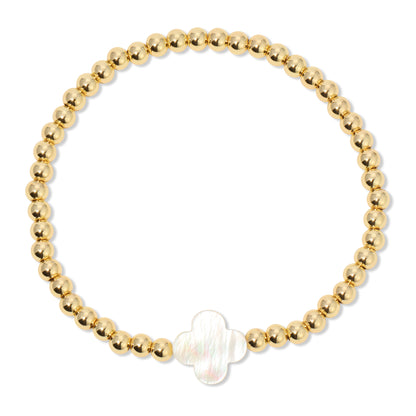Set/12 4mm bracelet with shell quatrefoil accents