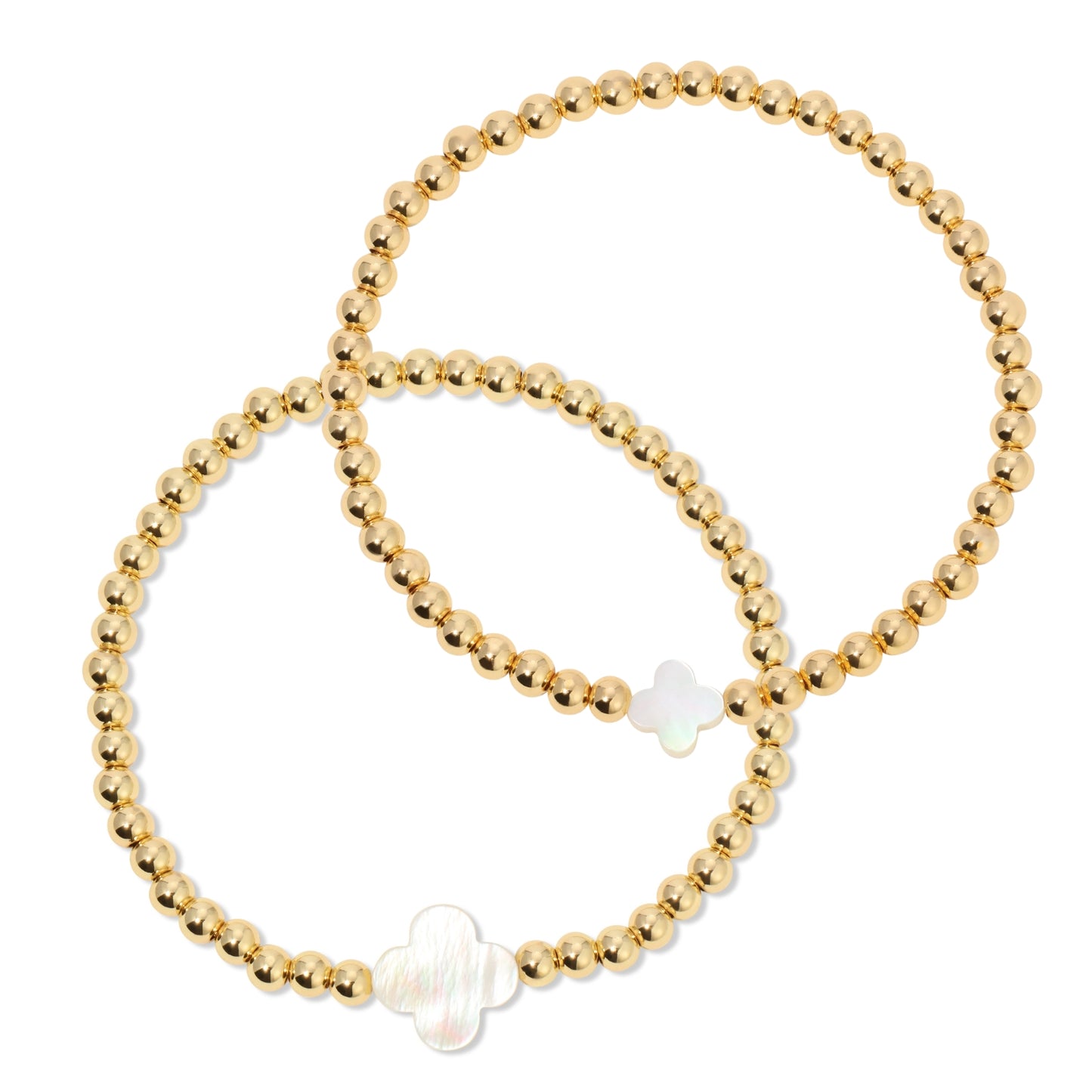 Set/12 4mm bracelet with shell quatrefoil accents