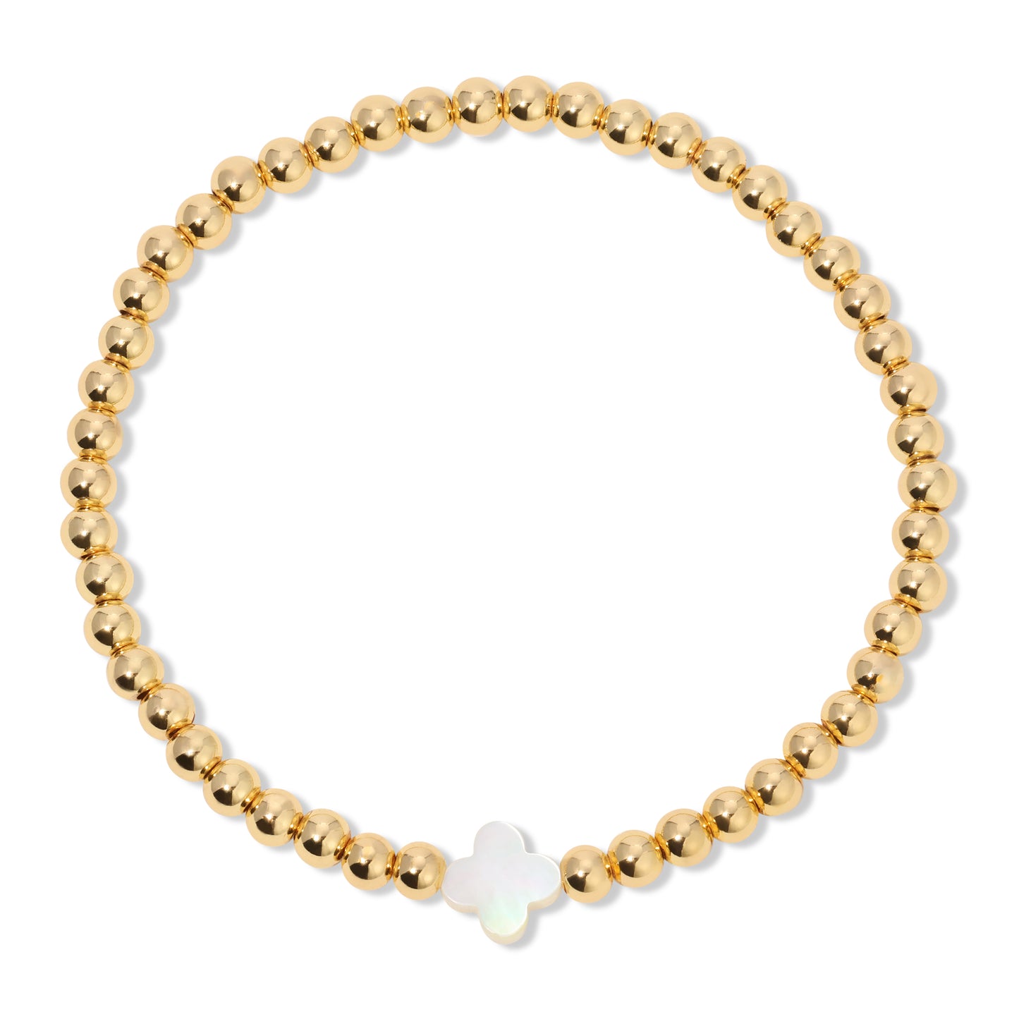 Set/12 4mm bracelet with shell quatrefoil accents