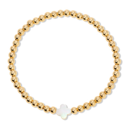 Set/12 4mm bracelet with shell quatrefoil accents