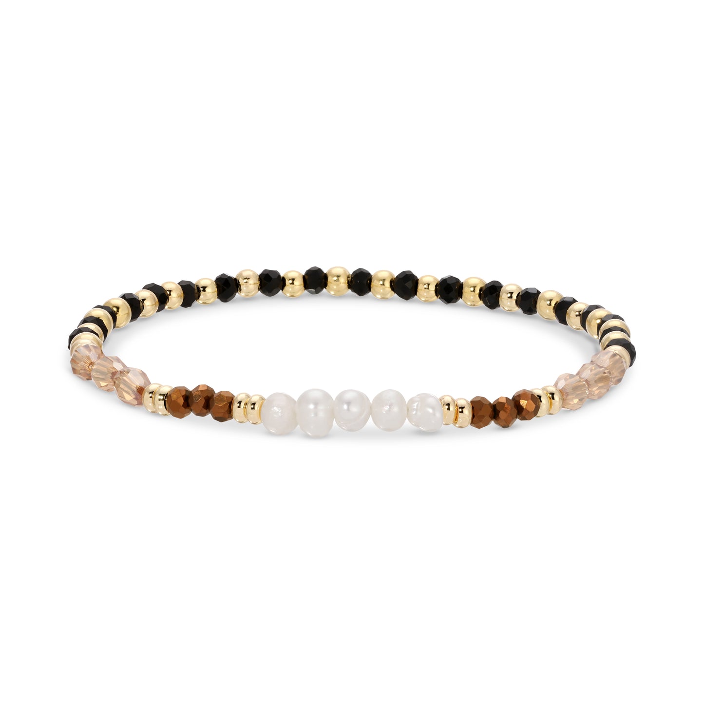 Set/12 crystal and disc stretch bracelets w/5 pearls