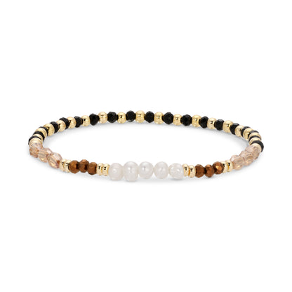Set/12 crystal and disc stretch bracelets w/5 pearls