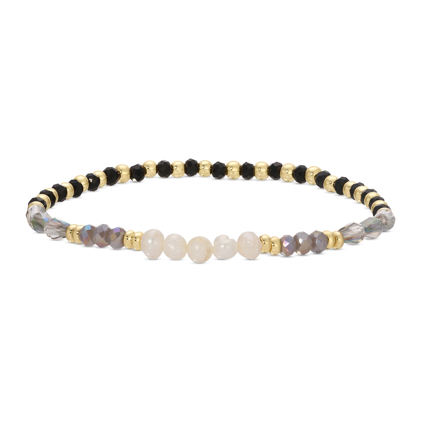 Set/12 crystal and disc stretch bracelets w/5 pearls