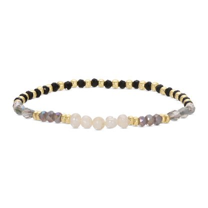 Set/12 crystal and disc stretch bracelets w/5 pearls