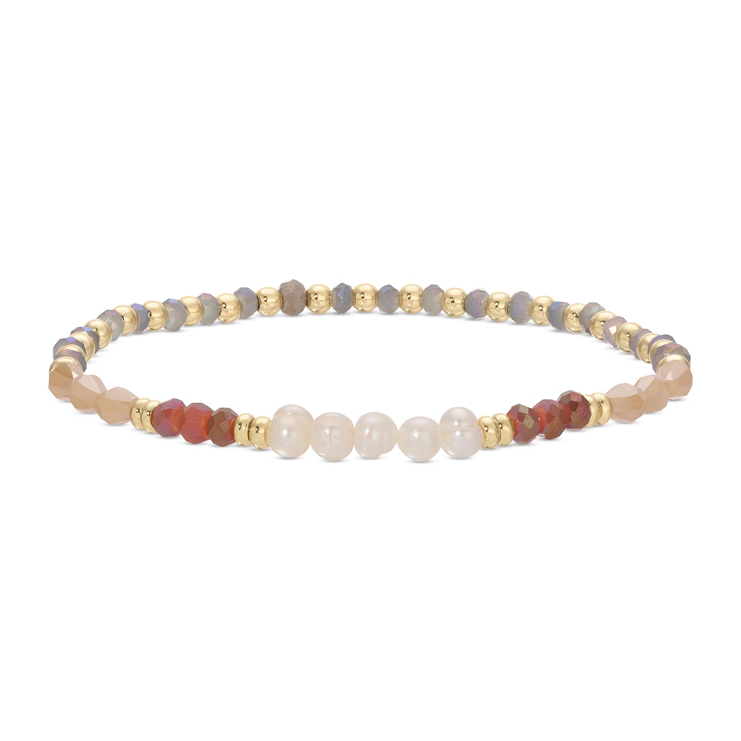 Set/12 crystal and disc stretch bracelets w/5 pearls