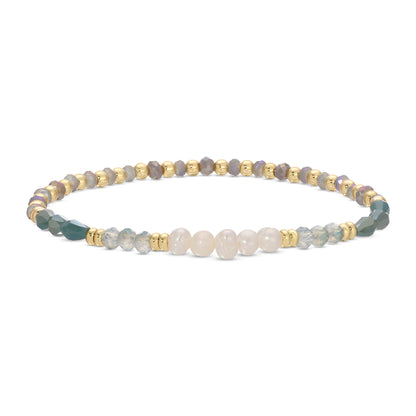 Set/12 crystal and disc stretch bracelets w/5 pearls