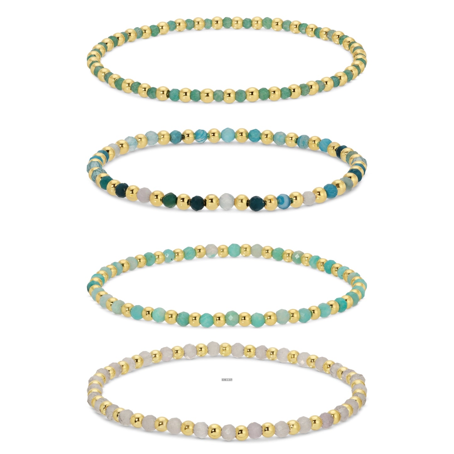 Set/12 3mm Assorted stretch beaded bracelets alternating stones