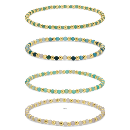 Set/12 3mm Assorted stretch beaded bracelets alternating stones
