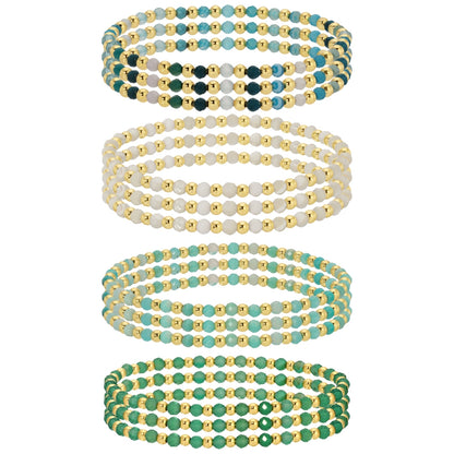 Set/12 3mm Assorted stretch beaded bracelets alternating stones