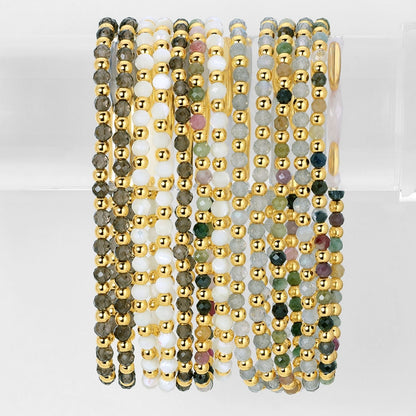 Set/12 3mm Assorted stretch beaded bracelets alternating stones