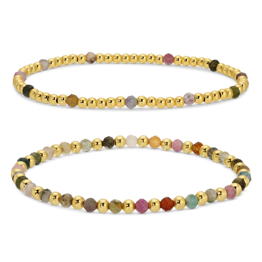 Set/2, 3mm Bead and Stone Stretch Bracelets