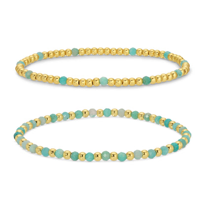 Set/2, 3mm Bead and Stone Stretch Bracelets