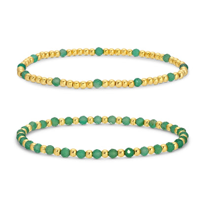 Set/2, 3mm Bead and Stone Stretch Bracelets