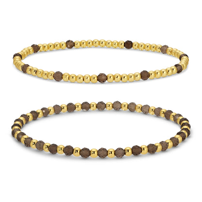 Set/2, 3mm Bead and Stone Stretch Bracelets