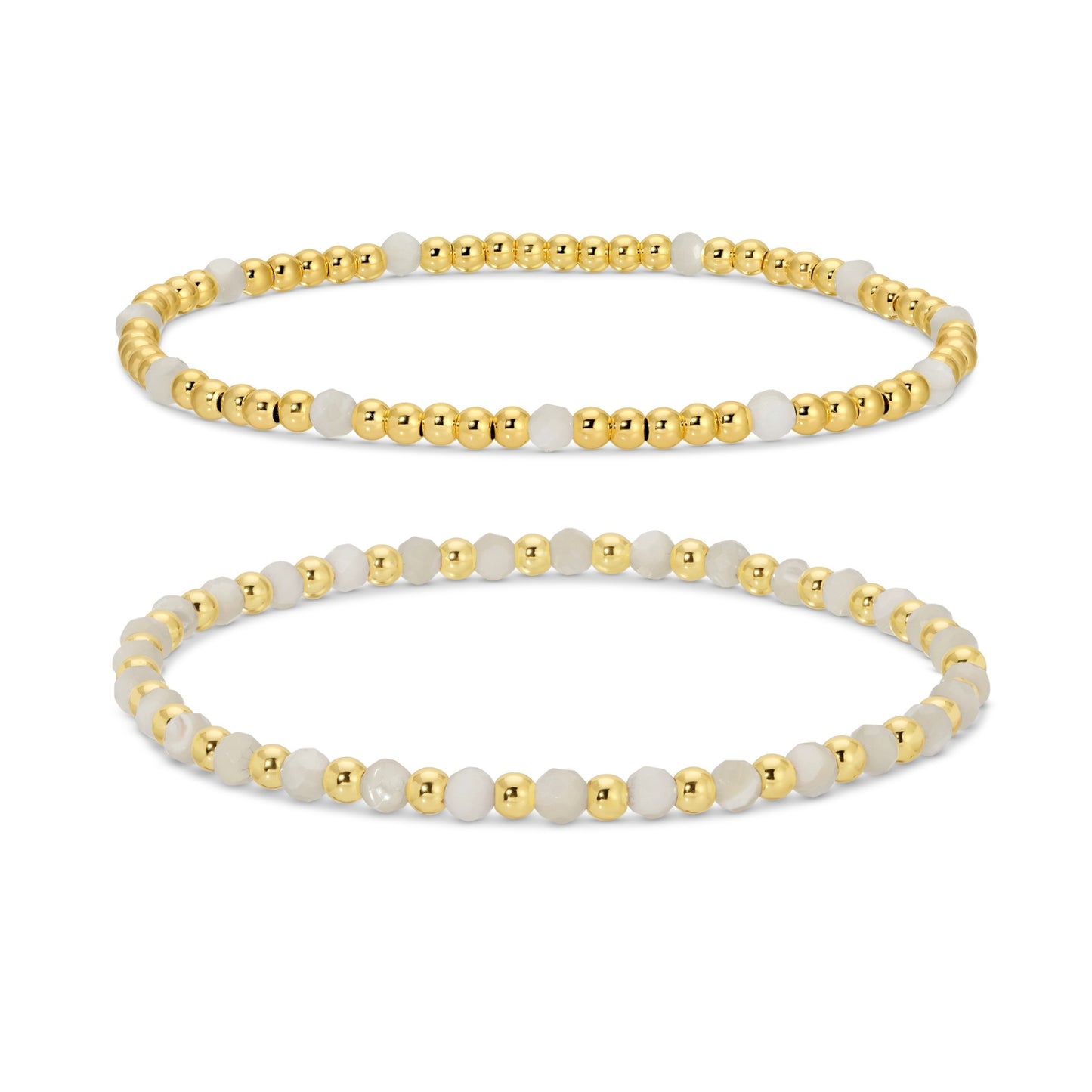 Set/2, 3mm Bead and Stone Stretch Bracelets