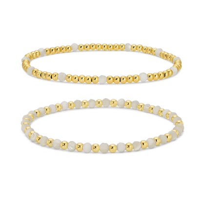 Set/2, 3mm Bead and Stone Stretch Bracelets