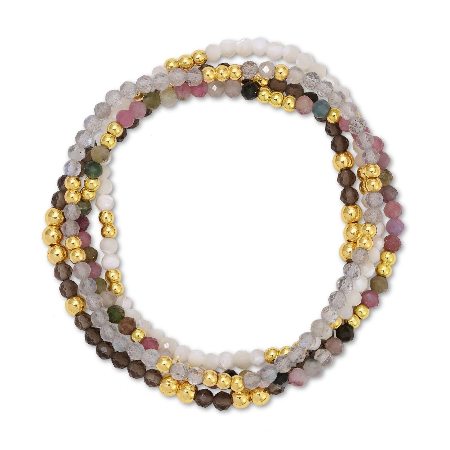 Set/12 Assorted stone or shell stretch bracelets with bead accents