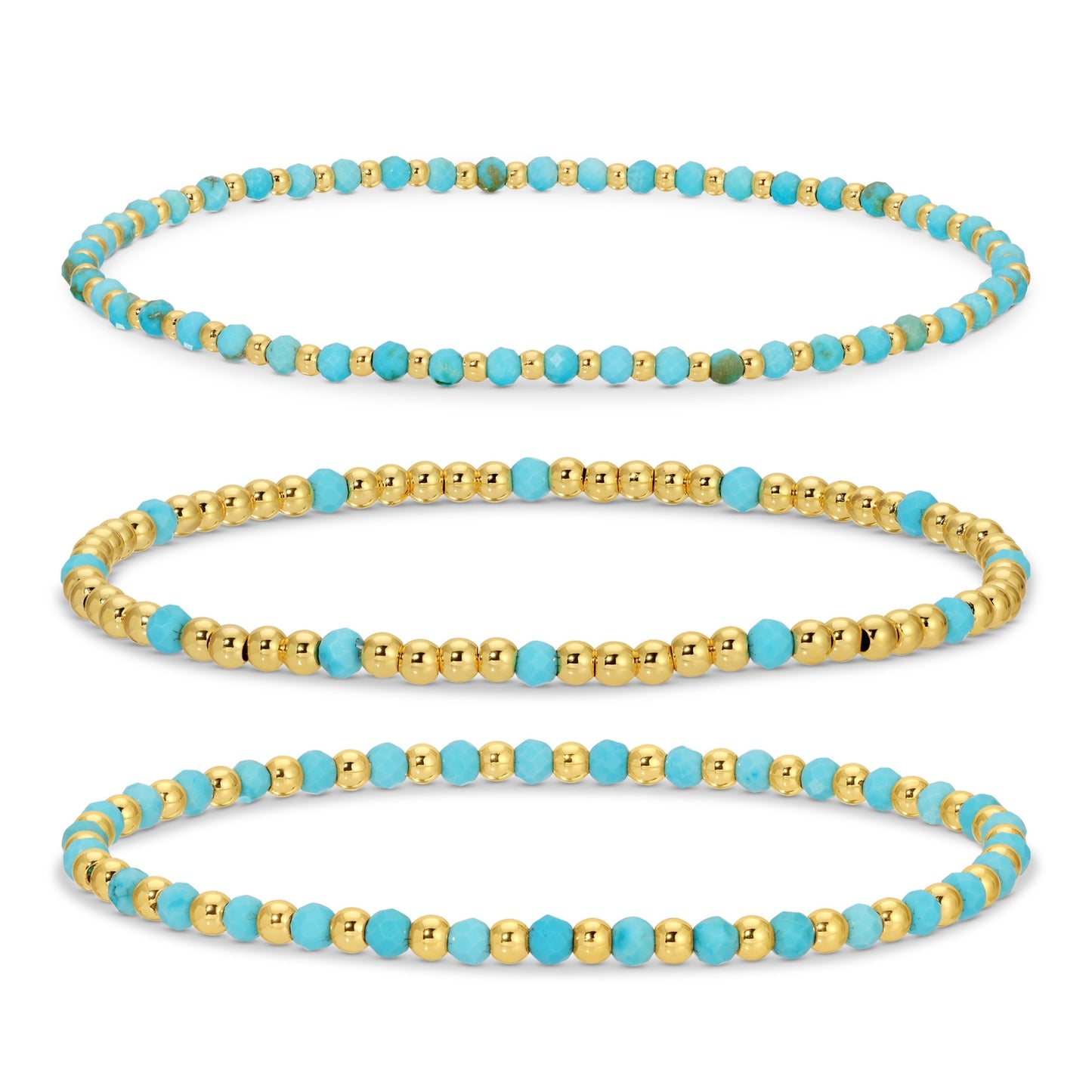 Set/12 Assorted size stone and beaded stretch Bracelets: 2mm, 3mm, 4mm
