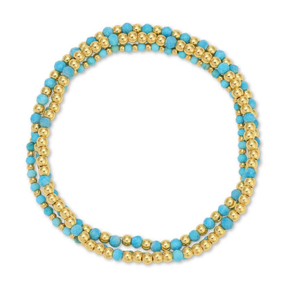 Set/12 Assorted size stone and beaded stretch Bracelets: 2mm, 3mm, 4mm