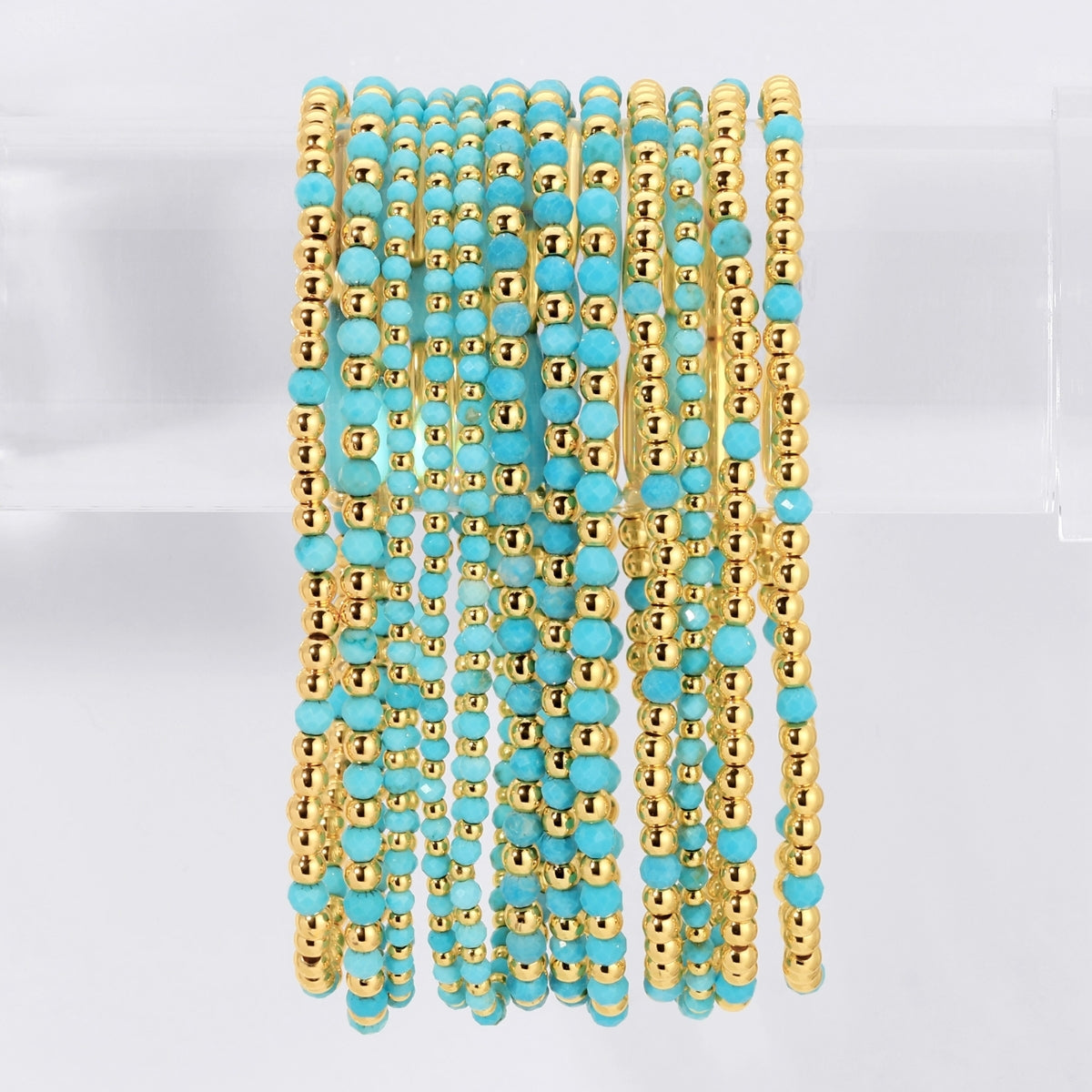 Set/12 Assorted Size Stone and Beaded Stretch Bracelets: 2mm, 3mm, 4mm