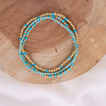 Set/12 Assorted size stone and beaded stretch Bracelets: 2mm, 3mm, 4mm