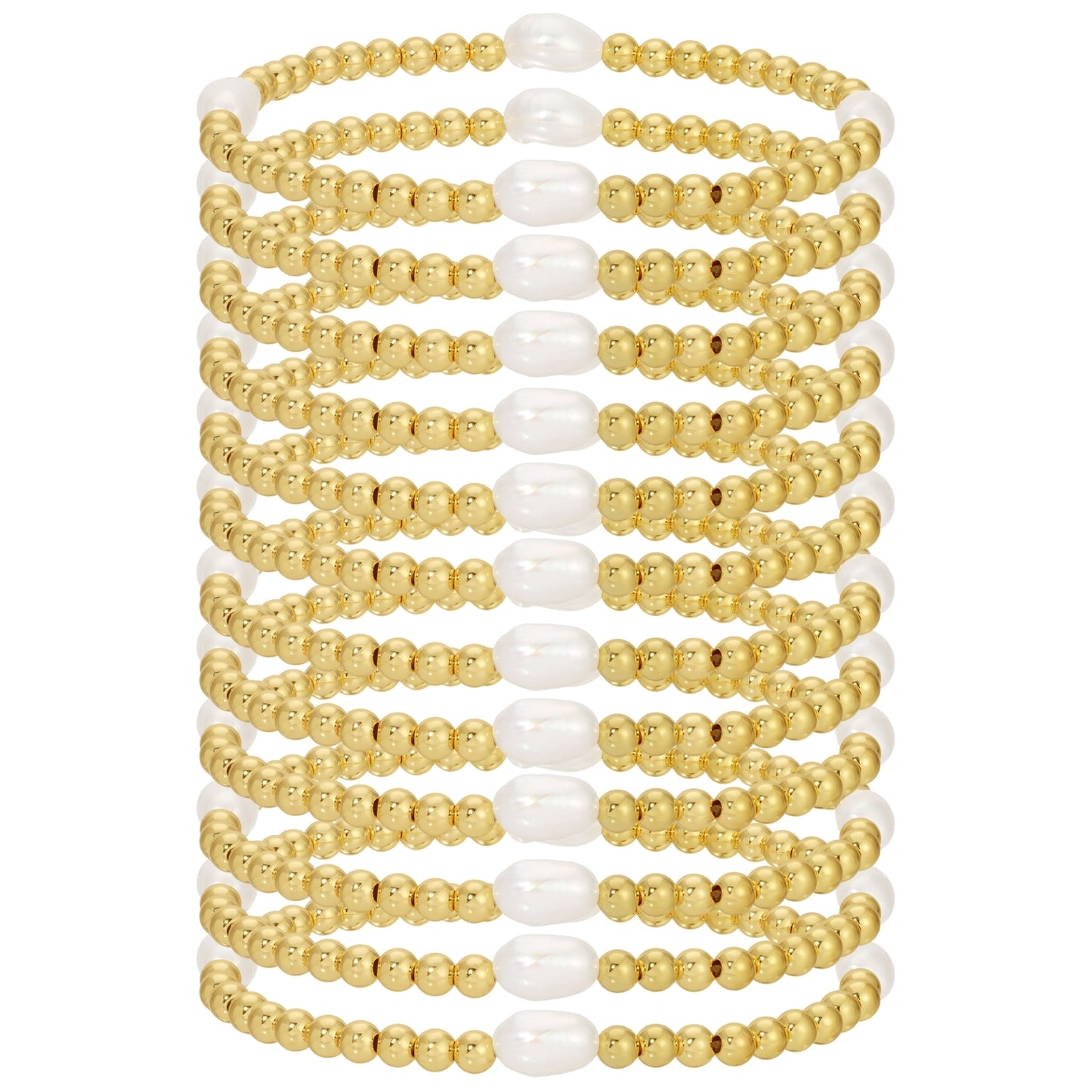 Set/12 4mm stretch bracelet with 4 medium sized pearl accents