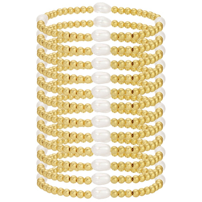 Set/12 4mm stretch bracelet with 4 medium sized pearl accents