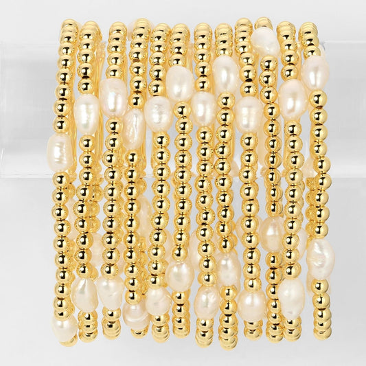 Set/12 4mm stretch bracelet with 4 medium sized pearl accents