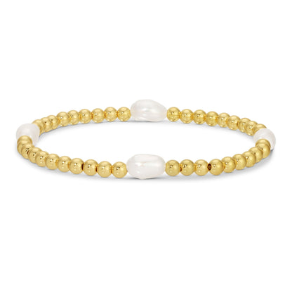 Set/12 4mm stretch bracelet with 4 medium sized pearl accents