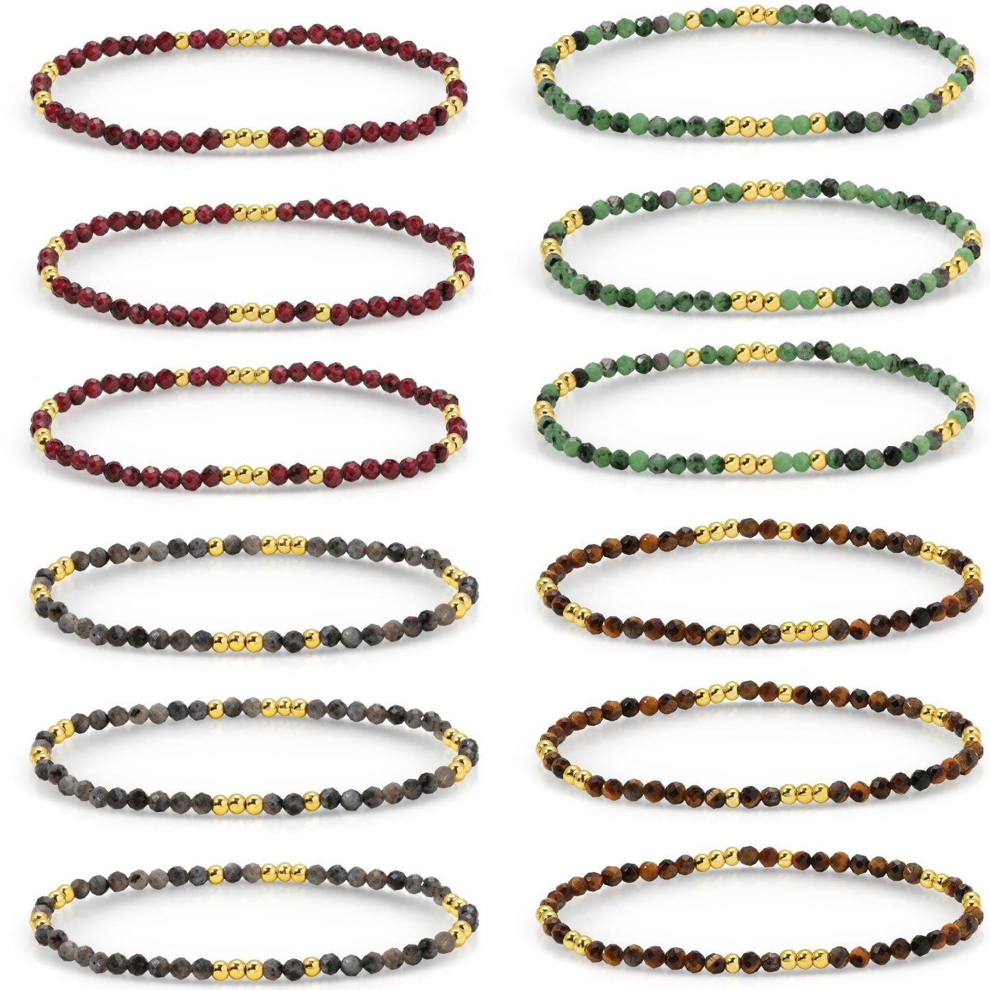Set/12 Assorted stone or shell stretch bracelets with bead accents