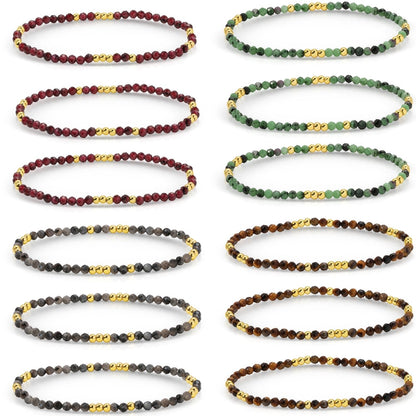 Set/12 Assorted stone or shell stretch bracelets with bead accents