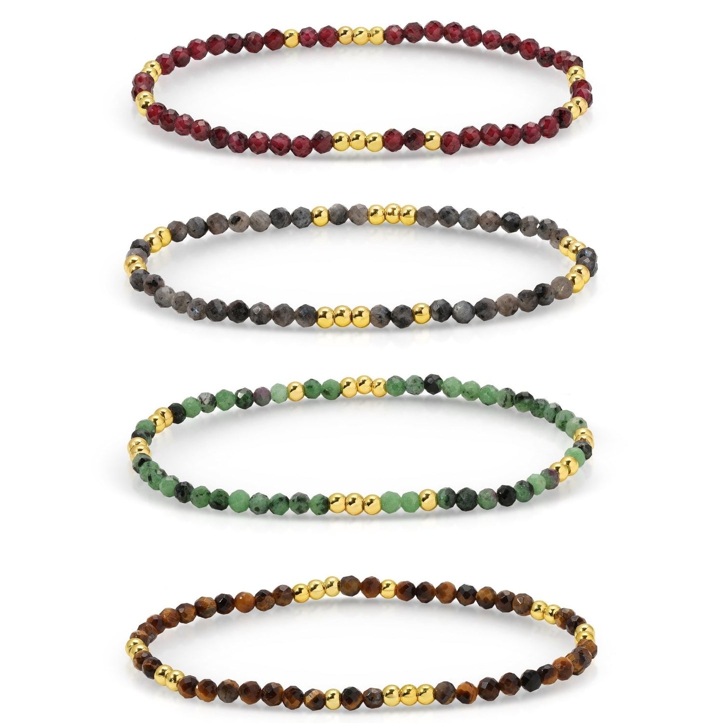 Set/12 Assorted stone or shell stretch bracelets with bead accents