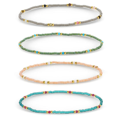Set/12 Stone Accented Muyuki Delica Stretch Bracelets