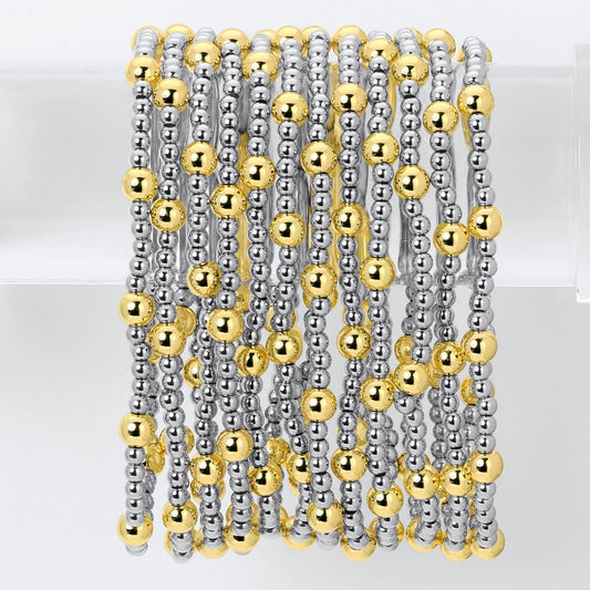 Set/12 Two-Tone Stretch Bracelet 3mm/5mm