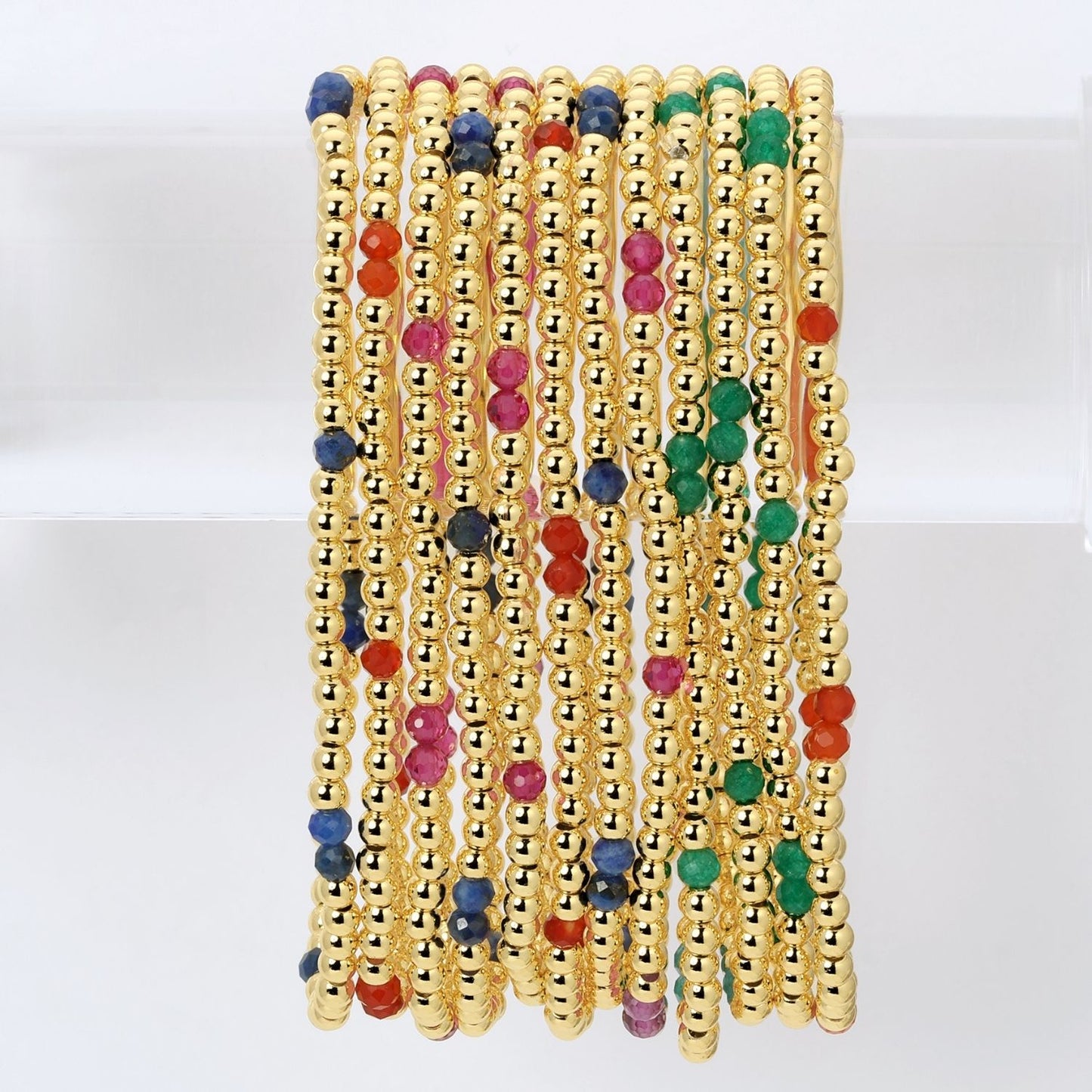 Set/12 3mm Stone Accented Stretch Bracelets