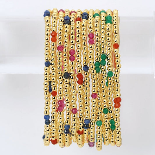 Set/12 3mm Stone Accented Stretch Bracelets