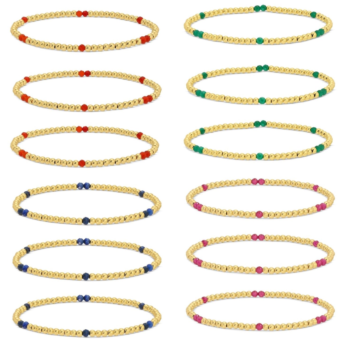 Set/12 3mm Stone Accented Stretch Bracelets