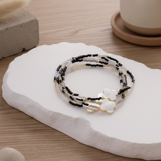 Set/12 Miyuki Delica with Shell Quatrefoil Accent