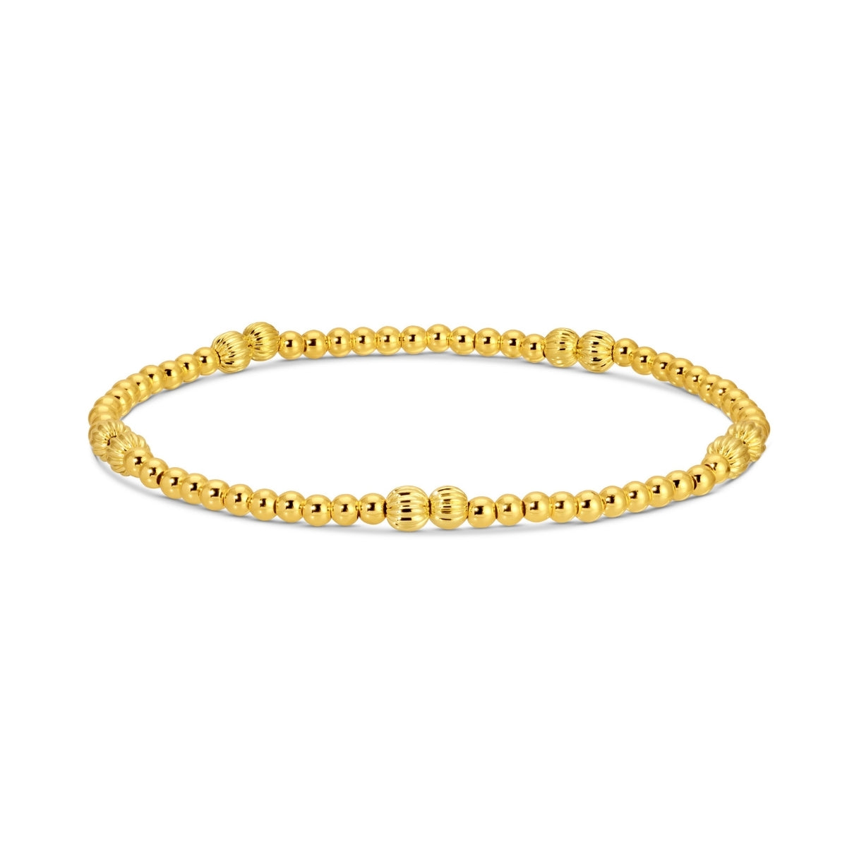 Set/12 3mm Stretch Bead Bracelets with Textured Larger Bead Accents