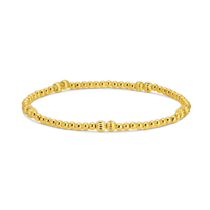 Set/12 3mm Stretch Bead Bracelets with Textured Larger Bead Accents