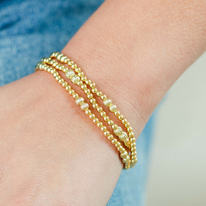 Set/12 3mm Stretch Bead Bracelets with Textured Larger Bead Accents