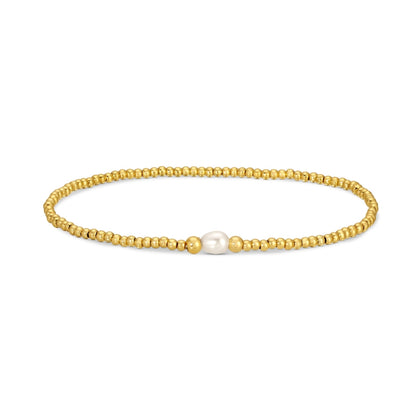 Set/12 2mm Stretch Bracelet with Delicate Pearl Between 3mm Beads