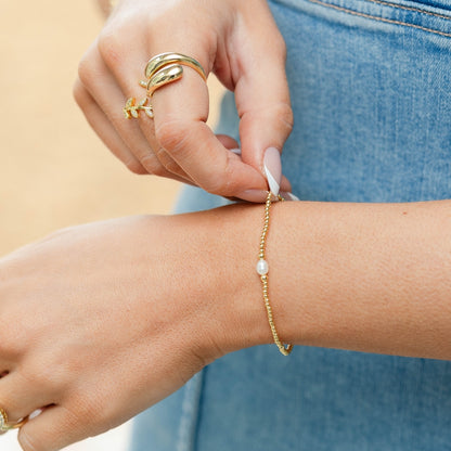 Set/12 2mm Stretch Bracelet with Delicate Pearl Between 3mm Beads