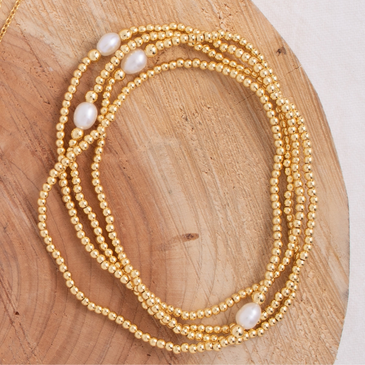 Set/12 2mm Stretch Bracelet with Delicate Pearl Between 3mm Beads