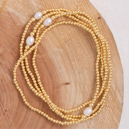 Set/12 2mm Stretch Bracelet with Delicate Pearl Between 3mm Beads