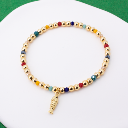 Fish Charm Beaded Stretch Bracelet