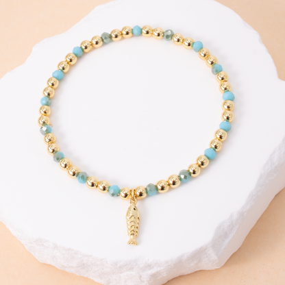 Fish Charm Beaded Stretch Bracelet
