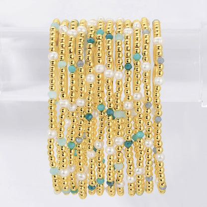 Set/12 3mm Beaded Stretch Bracelet with Small Glass Crystal and Small Pearl Accents